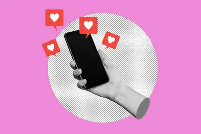 Illustration depicting a person scheduling Instagram posts and engaging with followers